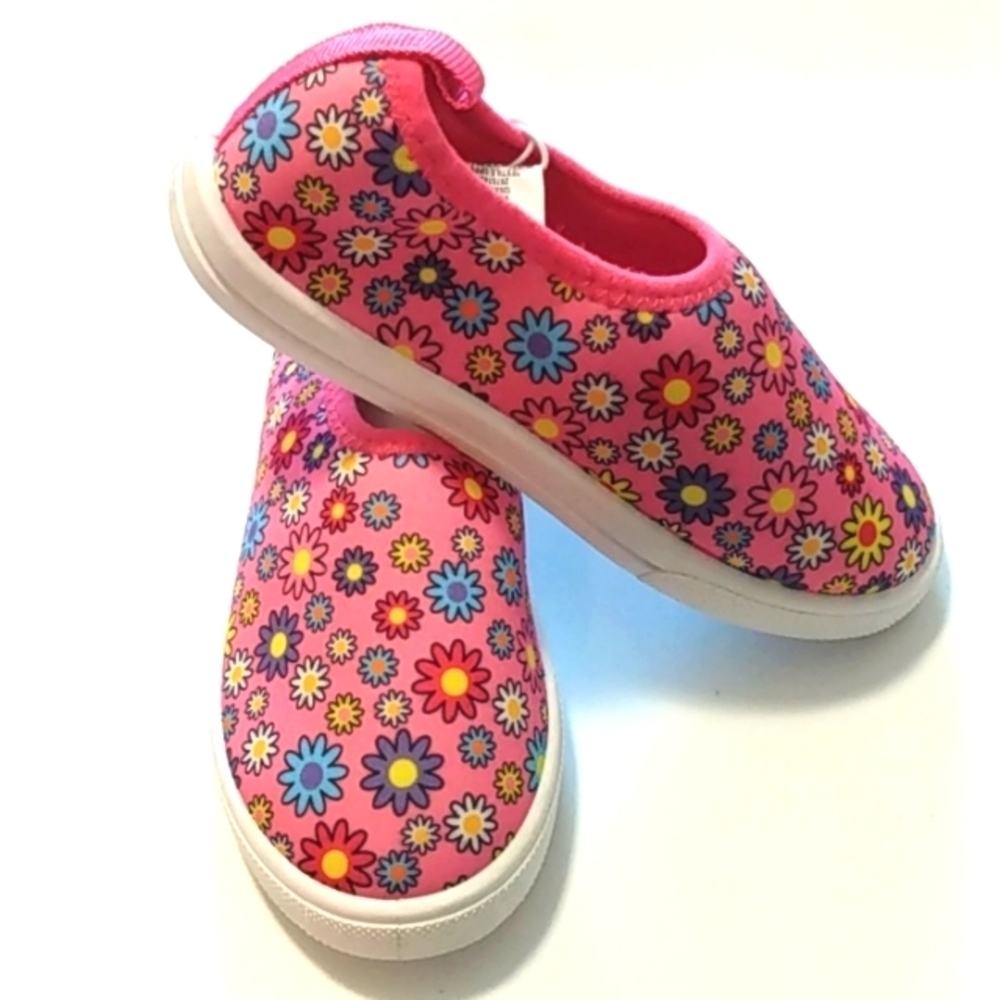 BUMBLE AND BIRDIE GIRLS PINK FLORAL SLIP-ON STRETCHY SNEAKERS SIZE 11 NWOT